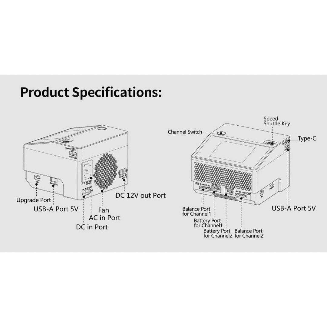 HOTA S6 400W 15A 1-6S Dual Channel AC/DC Smart Charger - Black at WREKD Co.