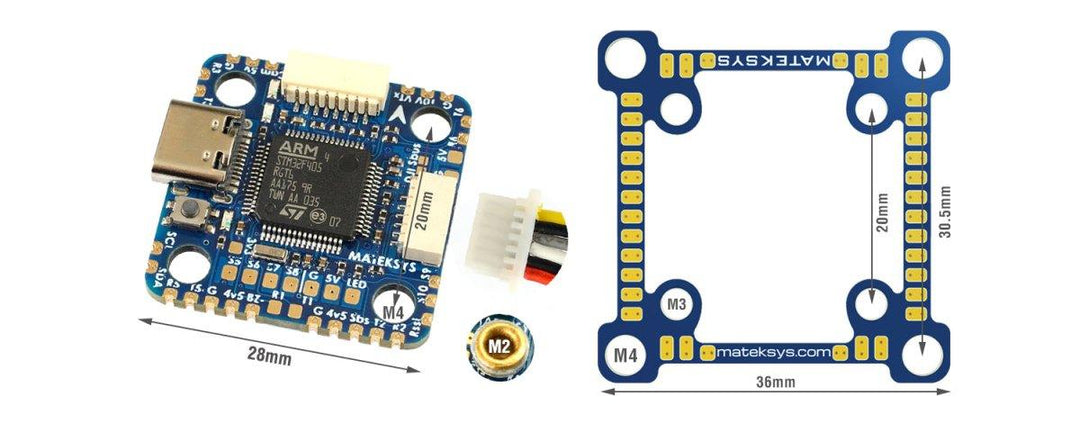 Matek F405-MINITE - 30x30mm or 20x20mm w/ 32K Gyro, Barometer, and BetaFlight OSD at WREKD Co.