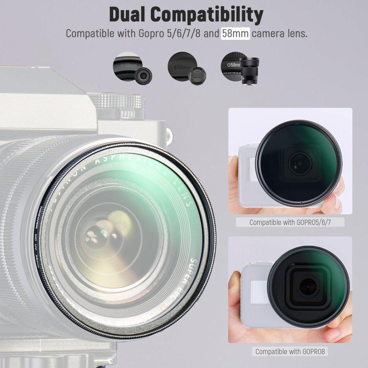 NEEWER 58mm Lens Filter Kit Compatible with GoPro Hero 8/7/6/5 at WREKD Co.