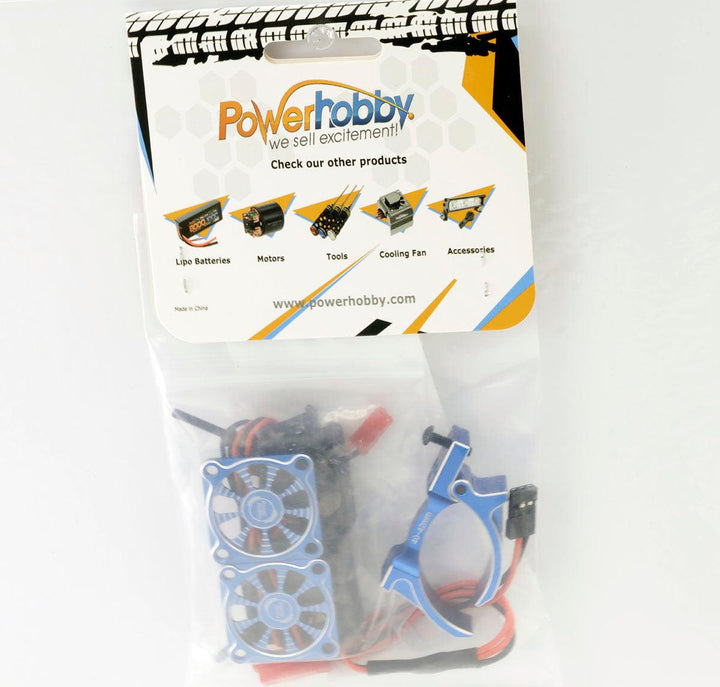 Powerhobby 1/8 Aluminum Heatsink 30mm Twin Turbo High Speed Cooling Fans 28K Blue