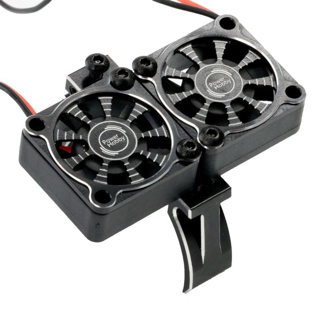 Powerhobby 1/10 Aluminum Heatsink High Speed 30mm Twin Turbo Cooling Fans 28K Black