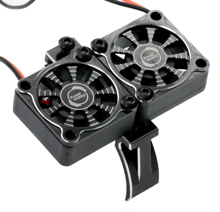 Powerhobby 1/10 Aluminum Heatsink High Speed 30mm Twin Turbo Cooling Fans 28K Black