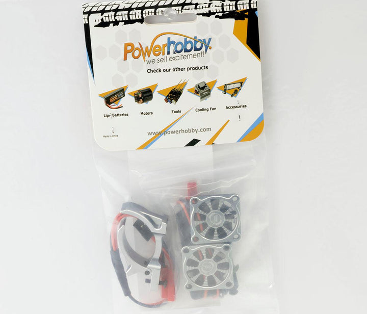 Powerhobby 1/10 Aluminum Heatsink Mount 30mm Twin Turbo Cooling Fans 28K Gunmetal