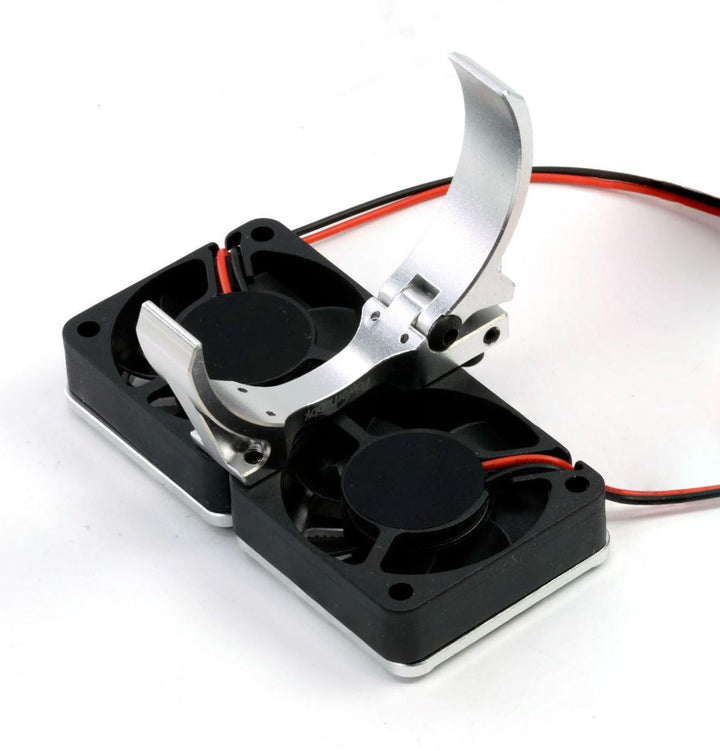 Powerhobby 1/10 Aluminum Heatsink Mount 30mm Twin Turbo Cooling Fans 28K Silver
