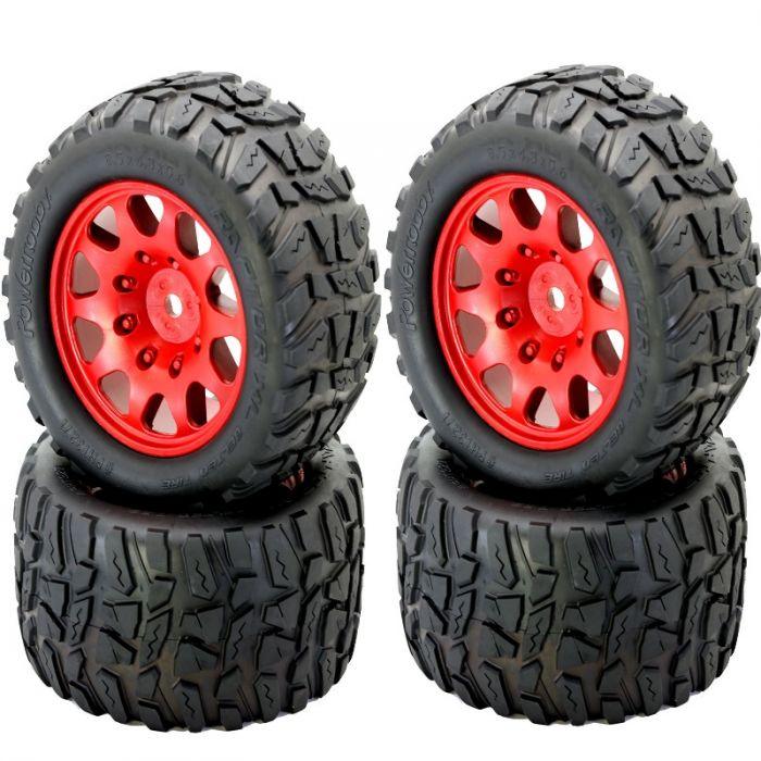 Powerhobby Raptor XL Belted Tires Viper Wheels (4) Arrma Kraton Outcast 8S RED