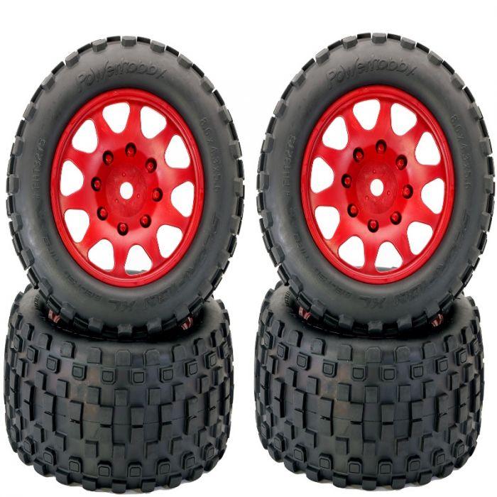 Powerhobby SCORPION XL Belted Tires Viper Wheels (4) Arrma Kraton OUTCAST 8S RED