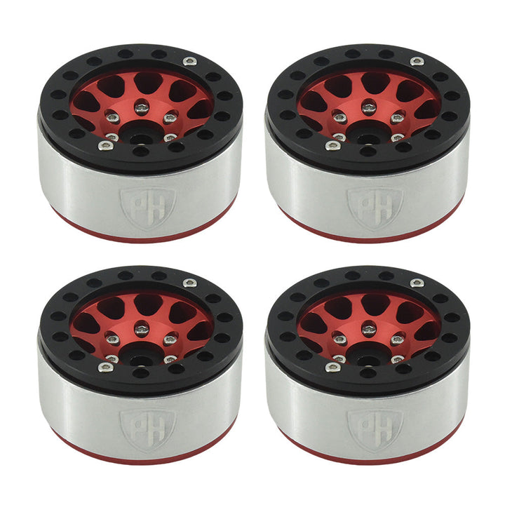 Powerhobby Aluminum 1.55" Beadlock Wheels Red (4) 1/10 Rock Crawler