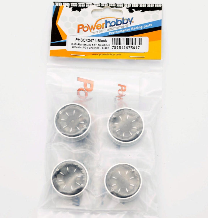 Powerhobby B59 Aluminum Beadlock 1.0” Rock Crawler Wheels Axial SCX24 Black