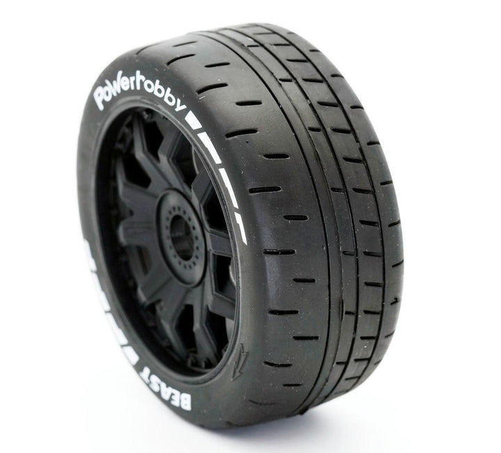 Powerhobby 1/8 GT Beast Belted Mounted Tires 17mm Medium Black Wheels