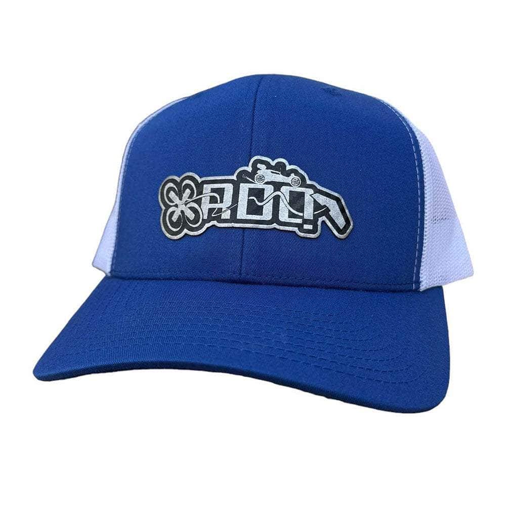 Gorra de camionero retro con logotipo de RDQ, azul real y blanco