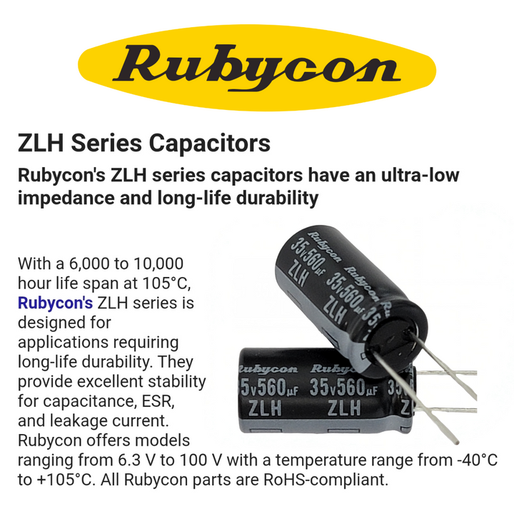 Condensador Rubycon ZHL de 35 V y 560 µF