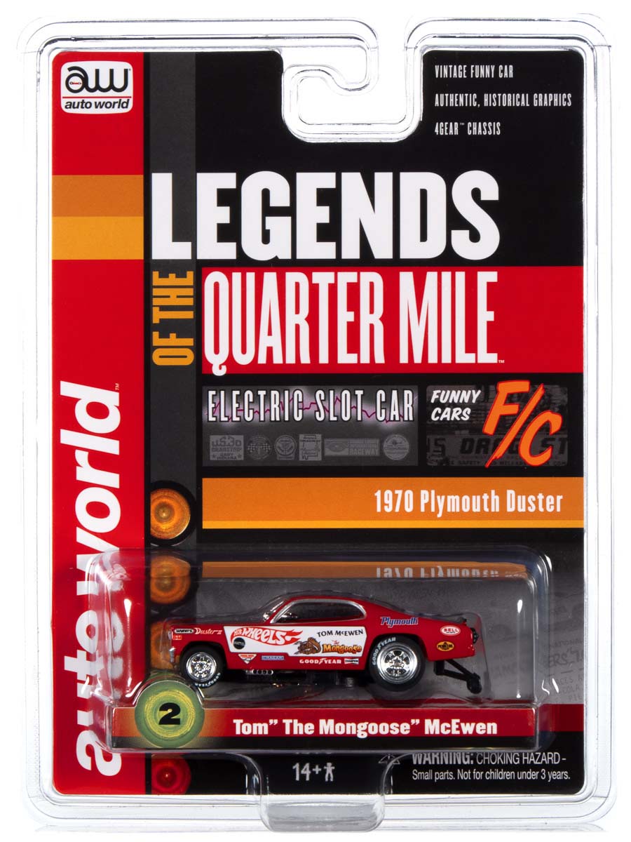 Auto World 4Gear Tom The Mongoose McEwen Plymouth Duster AFX HO Slot Car