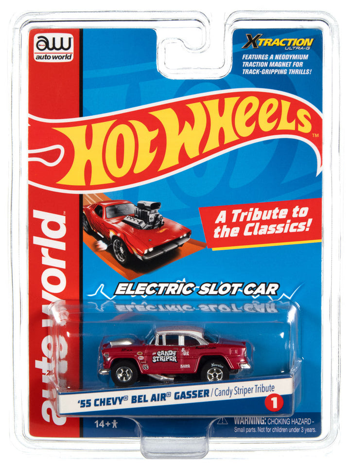 Auto World 1955 Chevy Bel Air Gasser Candy Striper Tribute HO Slot Car SC382