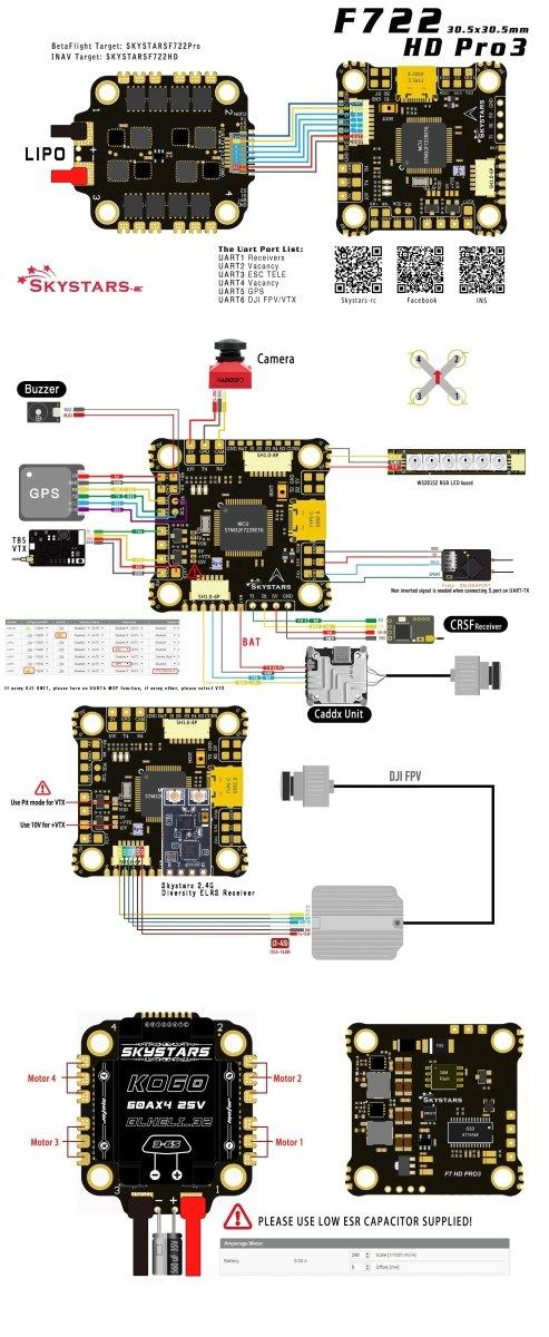 Skystars F7HD Pro 3 Flight controller and KO45A Blheli-32 128KHz ESC Stack - 30x30mm at WREKD Co.