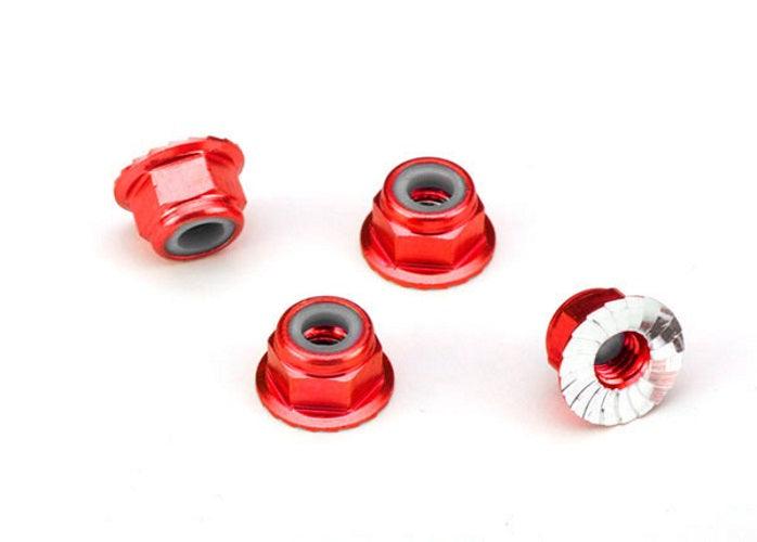 Traxxas 1747A Nuts Aluminum Flanged Serrated (4mm) (Red-Anodized) (4)