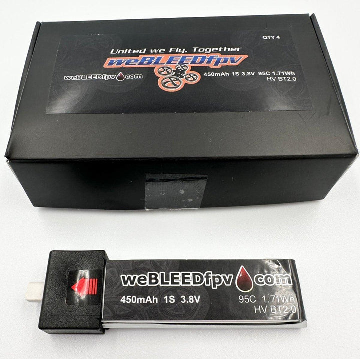 weBLEEDfpv 450mAh 1S BT2.0 LiPo Batteries (4 pack) - Choose Pigtail / Direct - Plug at WREKD Co.