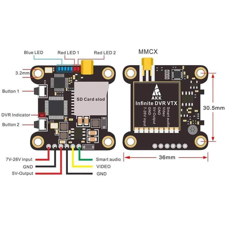 AKK Infinite DVR 30x30 25-1000mW 5.8GHz VTX - MMCX at WREKD Co.