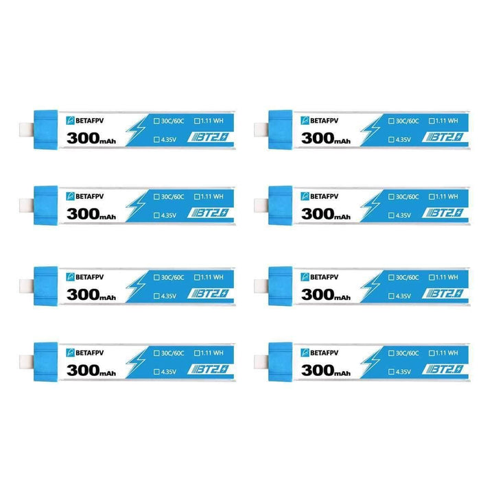 BetaFPV 3.8V 1S 300mAh 30C LiHV Whoop/Micro Battery 8 Pack - BT2.0 at WREKD Co.