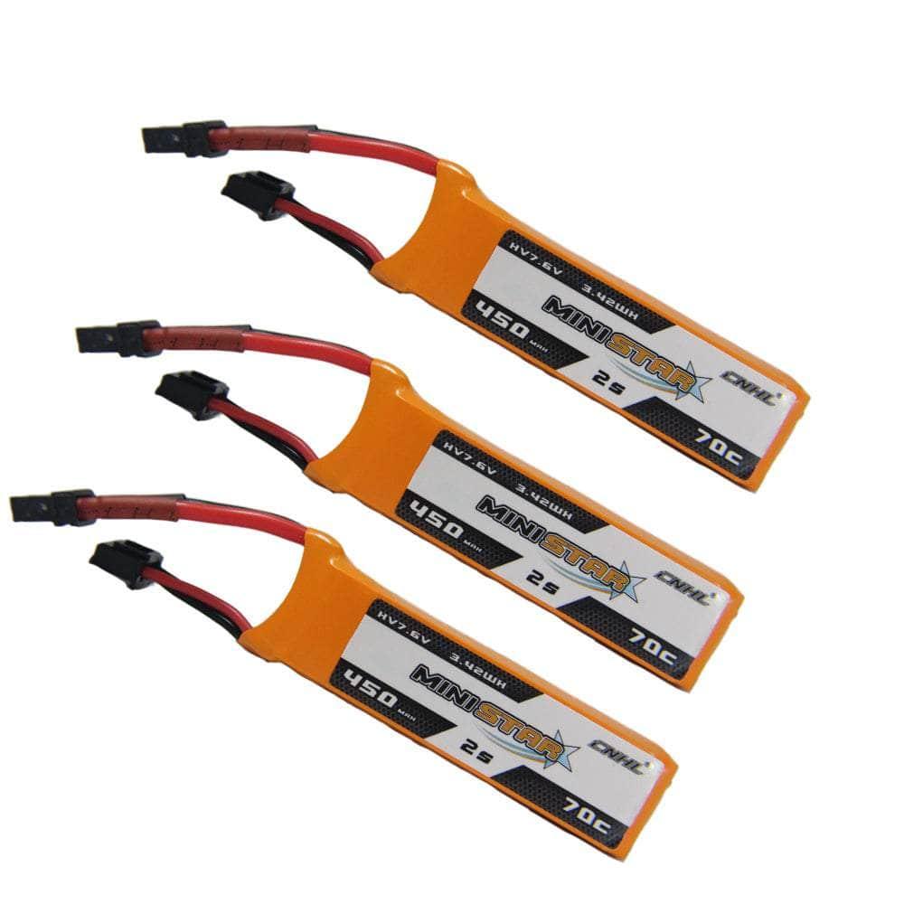 CNHL MiniStar 7.6V 2S 450mAh 70C LiPo Micro Battery (3 Pack) - XT30 at WREKD Co.