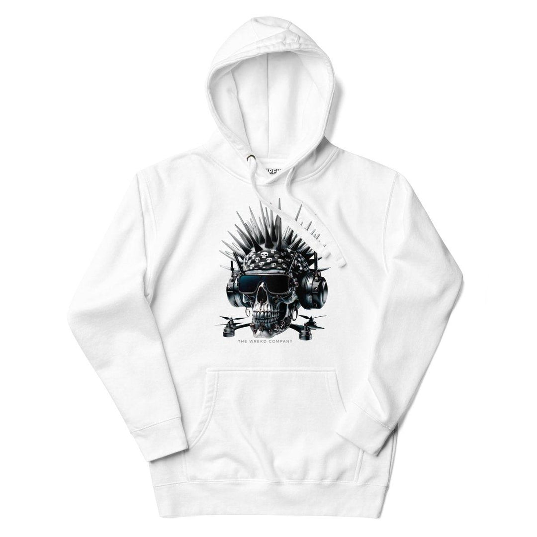 Cyberpunk FPV Skull Unisex Hoodie by WREKD Co. - Choose White or Black at WREKD Co.