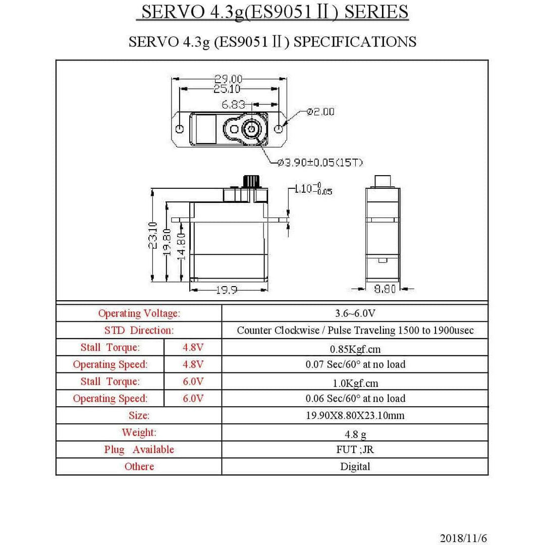 EMAX ES9051 4.3g Digital Mini Servo at WREKD Co.