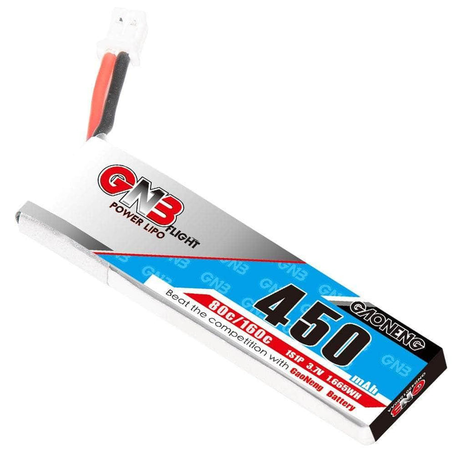 Gaoneng GNB 3.7V 1S 450mAh 80C LiPo Whoop/Micro Battery (Long Type) w/ Cabled - PH2.0 at WREKD Co.