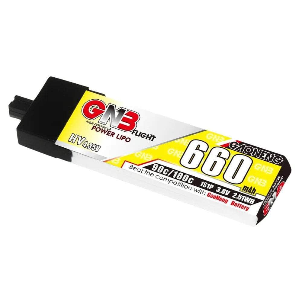 Gaoneng GNB 3.8V 1S 660mAh 90C LiHV Whoop/Micro Battery w/ Plastic Head - A30 at WREKD Co.