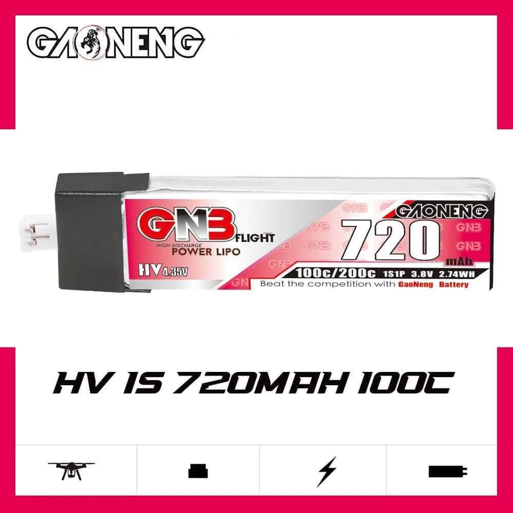 Gaoneng GNB 3.8V 1S 720mAh 100C LiHV Whoop/Micro Battery w/ Plastic Head - PH2.0 at WREKD Co.