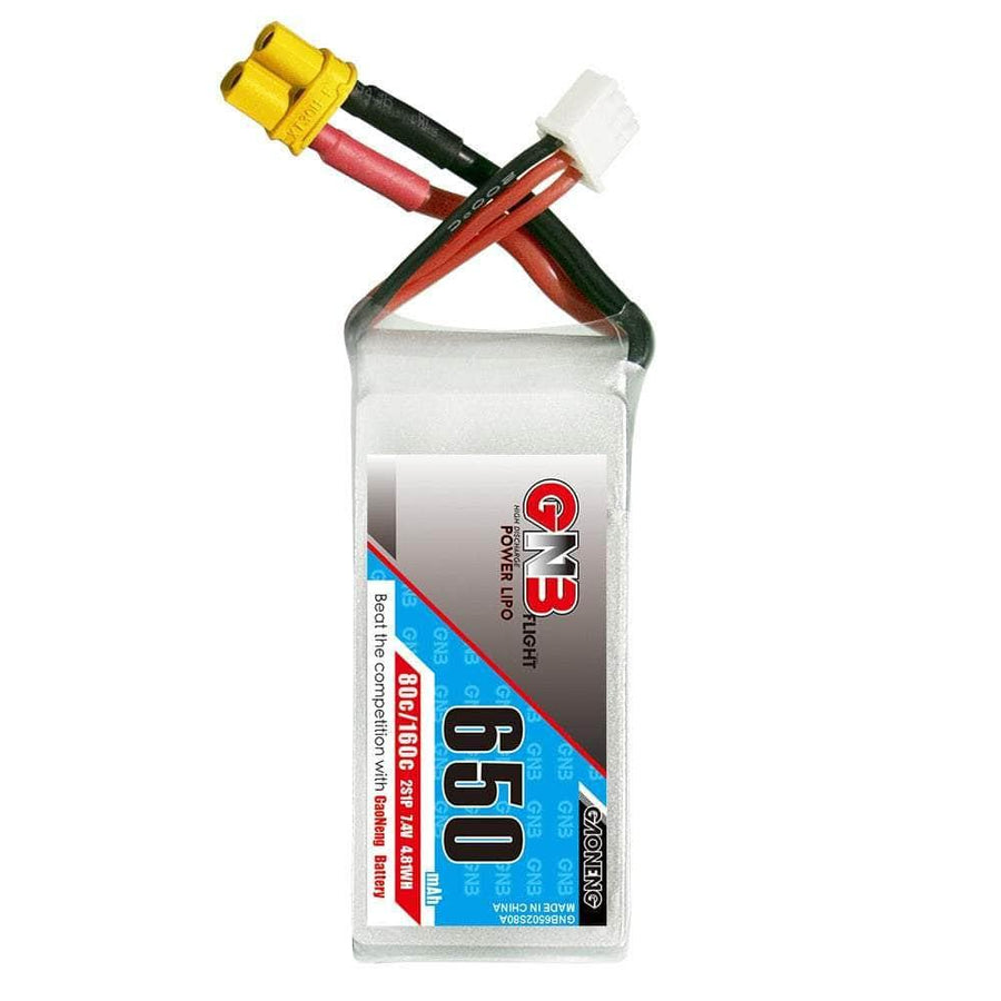 Gaoneng GNB 7.4V 2S 650mAh 80C LiPo Micro Battery (Square Type) - XT30 at WREKD Co.