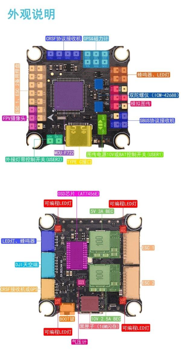 HAKRC F722 V2 Flight Controller OSD BEC 5V/3A 10V/2.5A 30x30mm at WREKD Co.