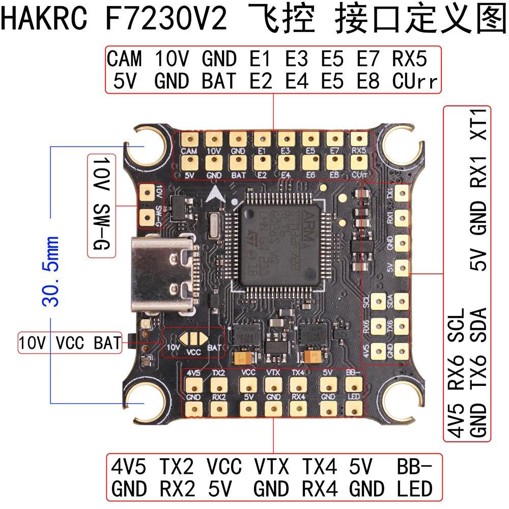 HAKRC F722 V2 Flight Controller OSD BEC 5V/3A 10V/2.5A 30x30mm at WREKD Co.