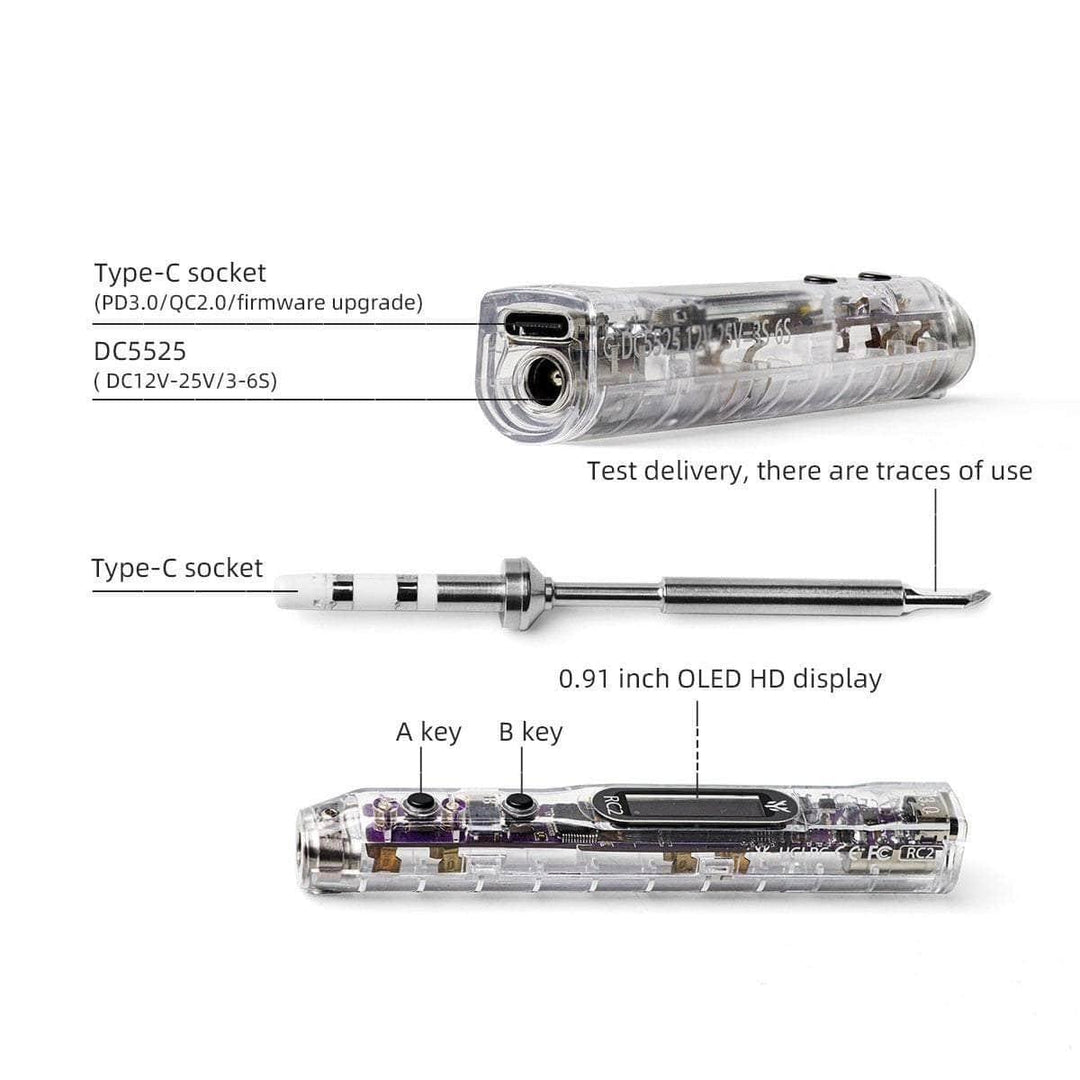 HGLRC RC2 Smart Soldering Iron - Transparent Case & Purple PCB at WREKD Co.