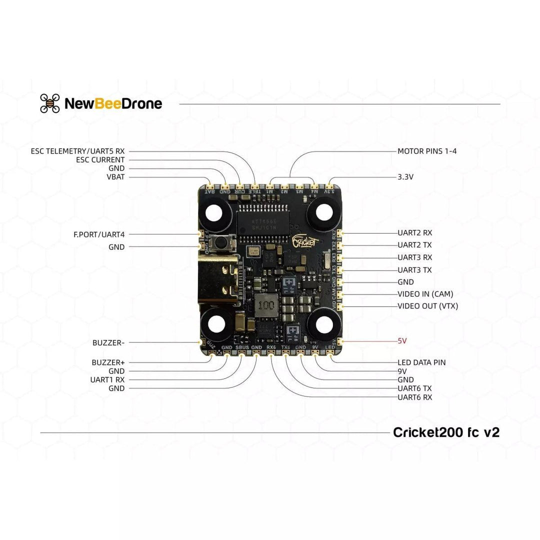 NewBeeDrone Cricket200 V2 F722 3-6S 20x20 Dual BMI270 Flight Controller at WREKD Co.