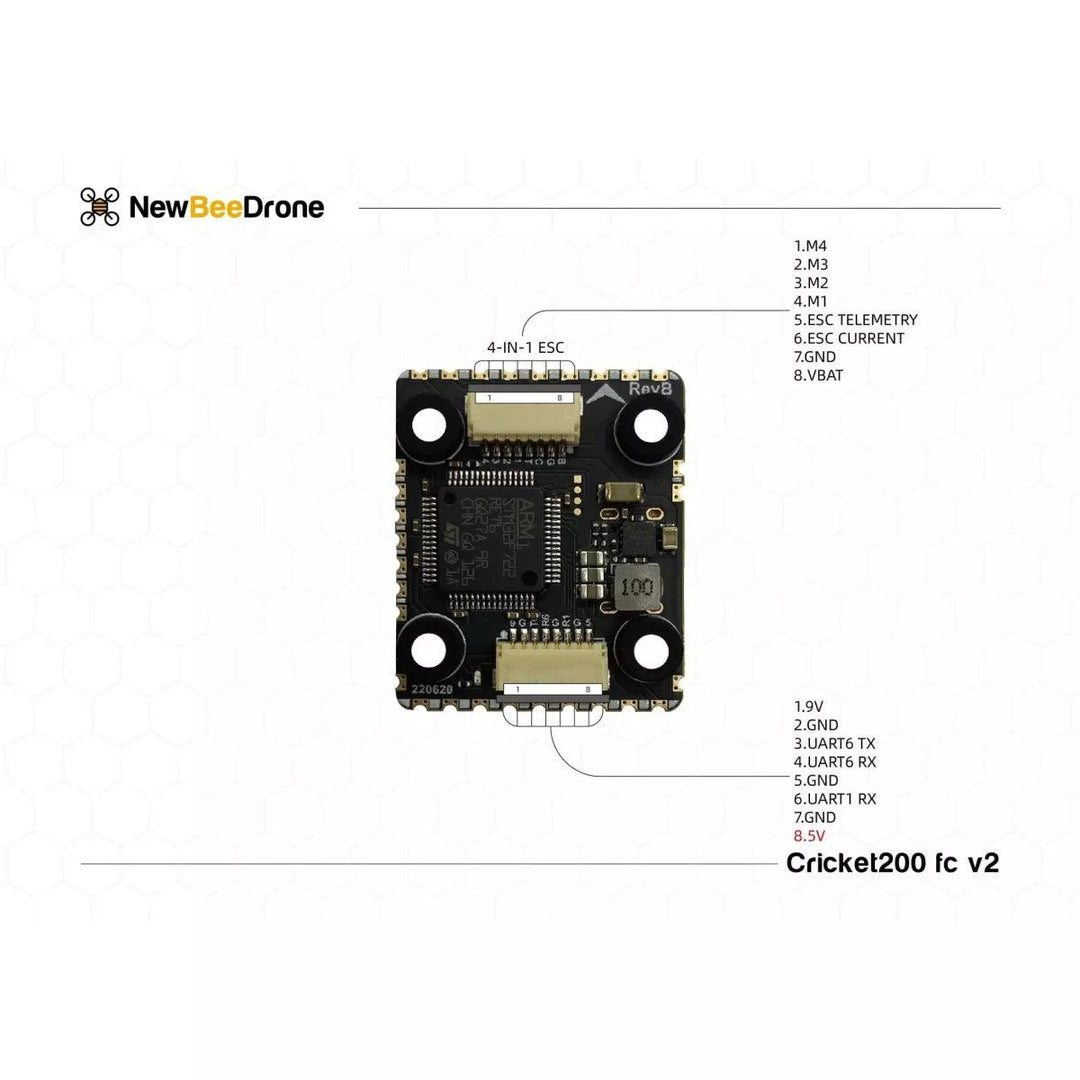 NewBeeDrone Cricket200 V2 F722 3-6S 20x20 Dual BMI270 Flight Controller at WREKD Co.