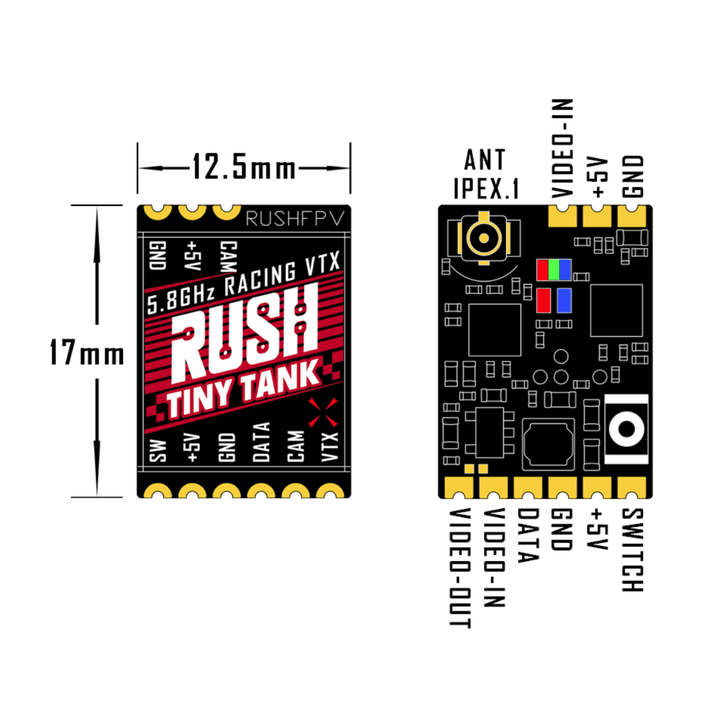 RUSHFPV Tiny Tank 25-350mW 5.8GHz Micro VTX - U.FL at WREKD Co.