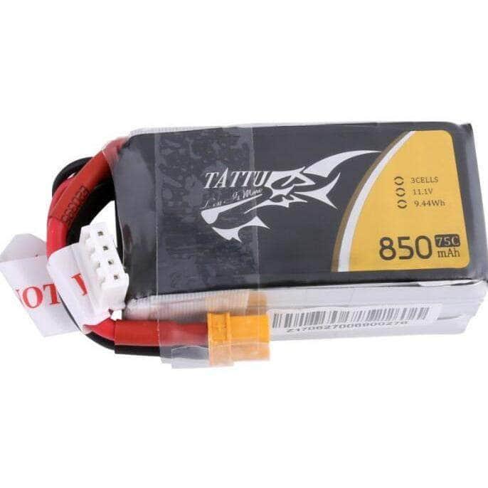 Tattu 11.1V 3S 850mAh 75C LiPo Micro Battery - XT30 at WREKD Co.