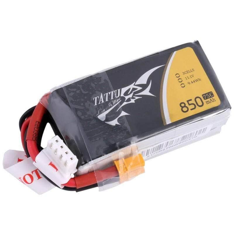 Tattu 11.1V 3S 850mAh 75C LiPo Micro Battery - XT30 at WREKD Co.