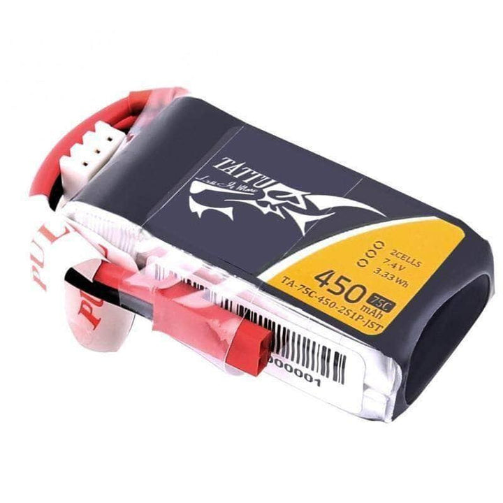 Tattu 7.4V 2S 450mAh 75C LiPo Micro Battery - JST-SYP at WREKD Co.