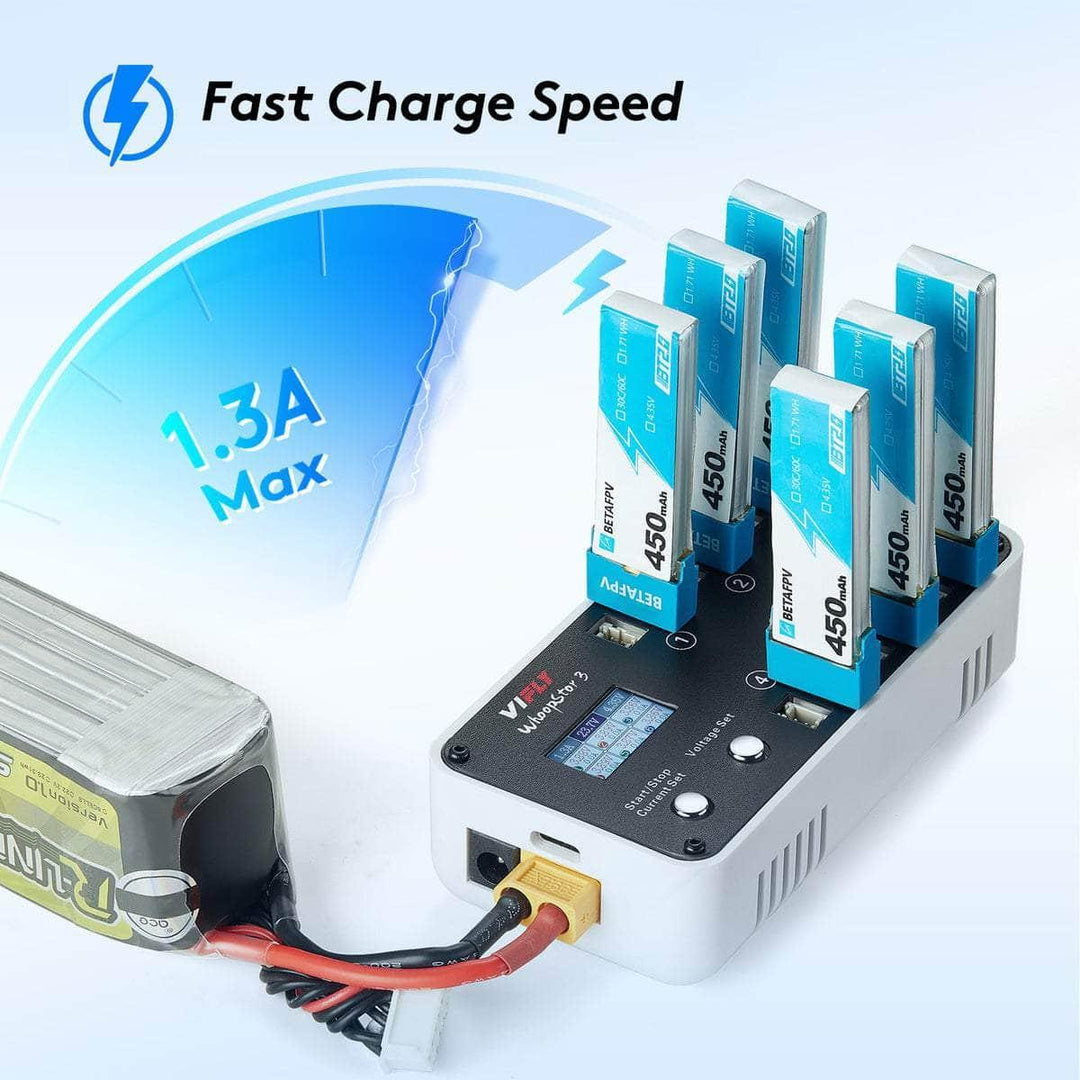ViFly WhoopStor V3 1S LiPo/LiHV 6 Channel DC/USB-C Whoop Charger & Discharger for BT2.0 & PH2.0 - Choose Your Color at WREKD Co.