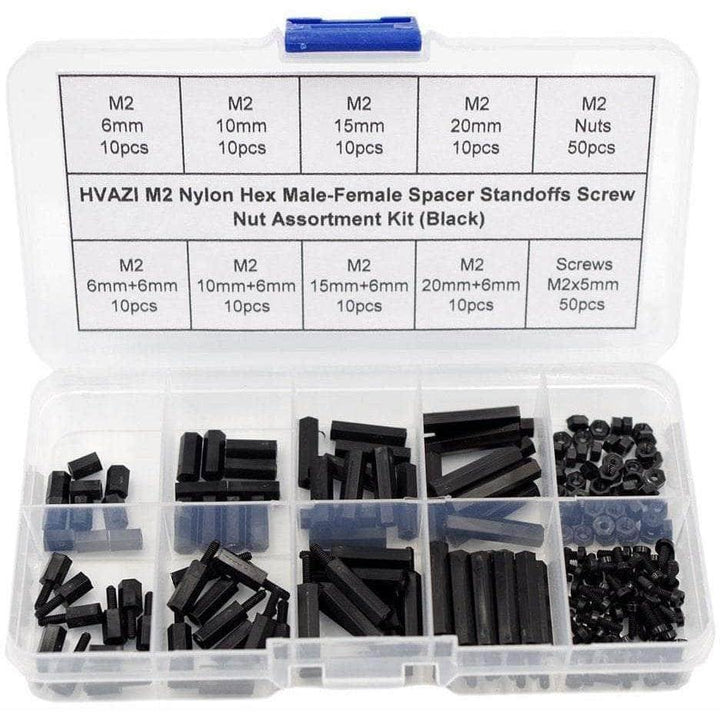 WREKD M2 Nylon Hex Male-Female Spacer Standoffs Screw Nut Assortment Kit (Black) for 2"/3" and 20x20 Rigs at WREKD Co.