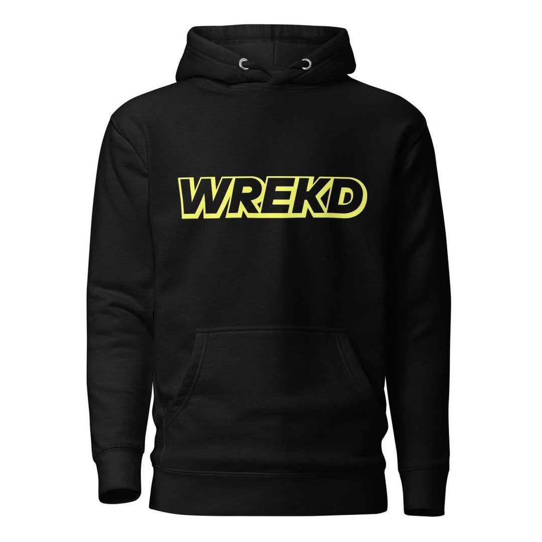 WREKD Yellow on Black Logo Premium Unisex Hoodie at WREKD Co.