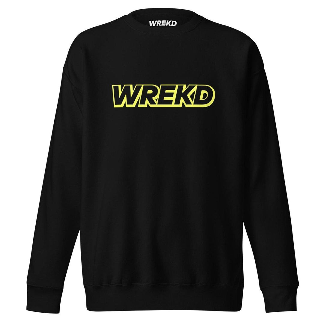 WREKD Yellow on Black Logo Unisex Premium Sweatshirt at WREKD Co.