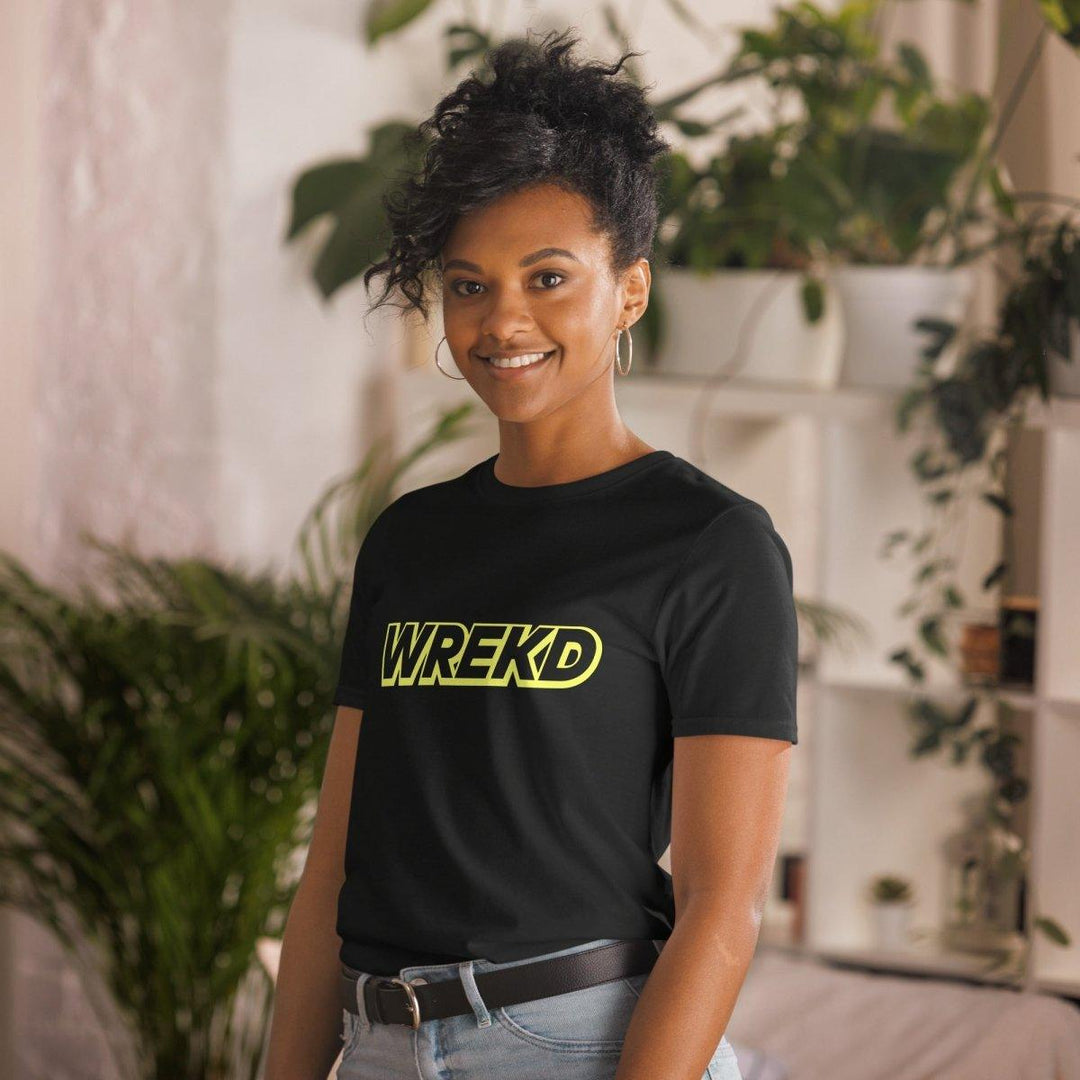 WREKD Yellow on Black Short-Sleeve Unisex Logo Tee at WREKD Co.