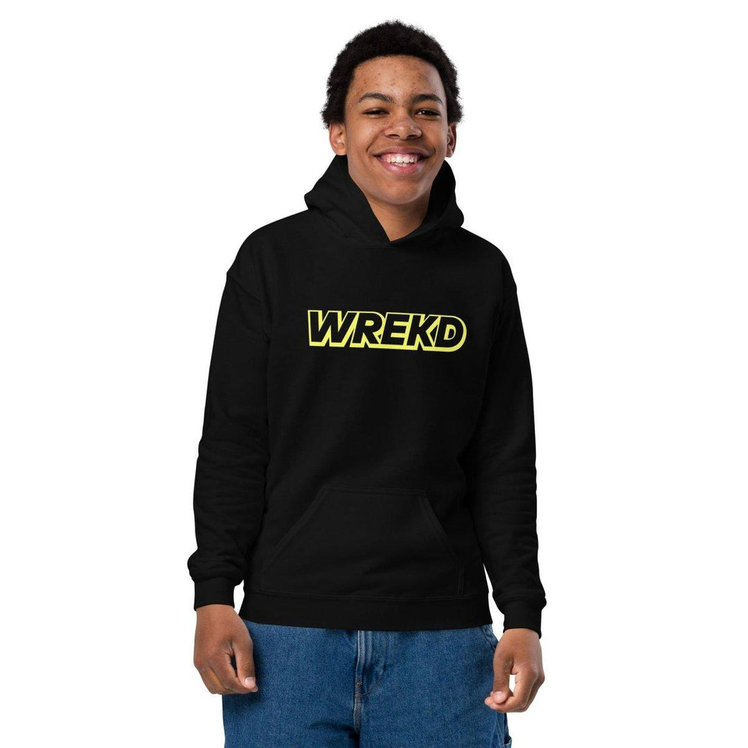 WREKD Yellow on Black Youth Heavy Blend Logo Hoodie at WREKD Co.